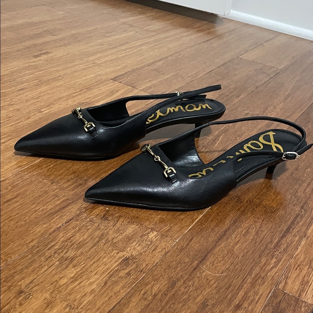 Sam Edelman Black Slingback Heels with Gold Accent